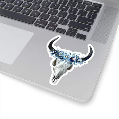 Blue floral cow skull Kiss-Cut Sticker