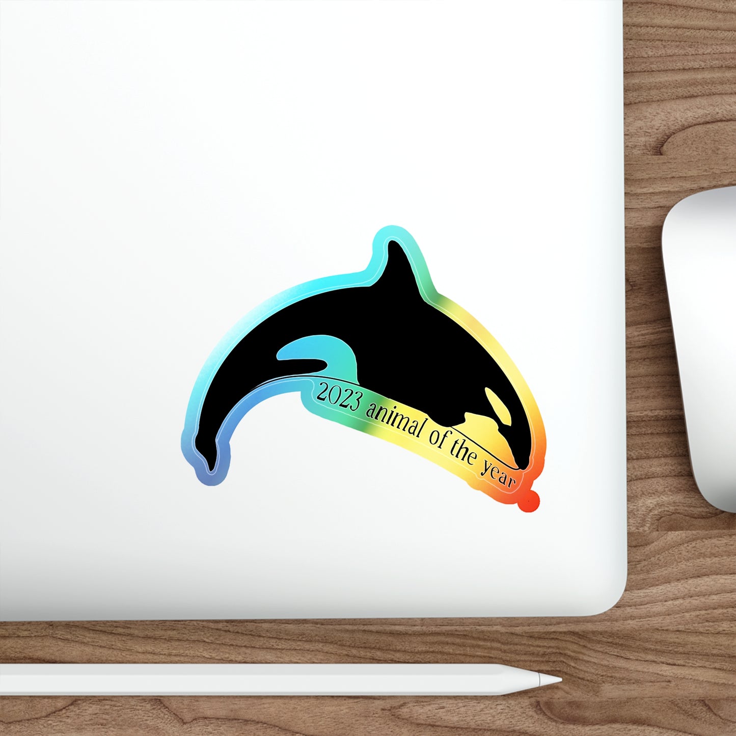 Orca Animal of the year Holographic Die-cut Sticker Paper products Printify 5" × 5" Die-Cut Holographic