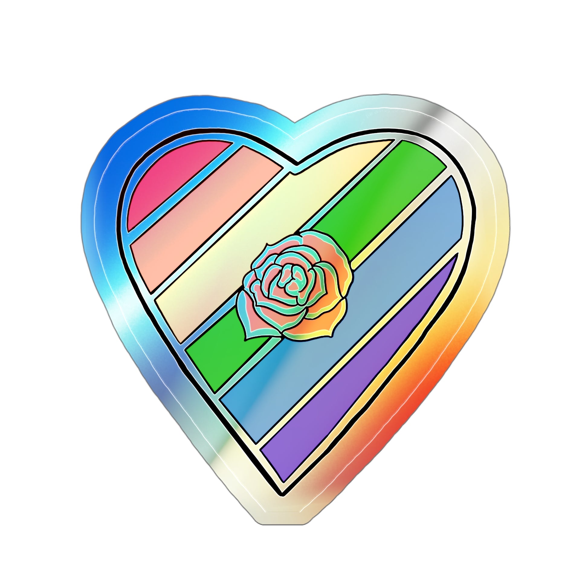 Rainbow Heart rose Holographic Die-cut Sticker Paper products Printify   