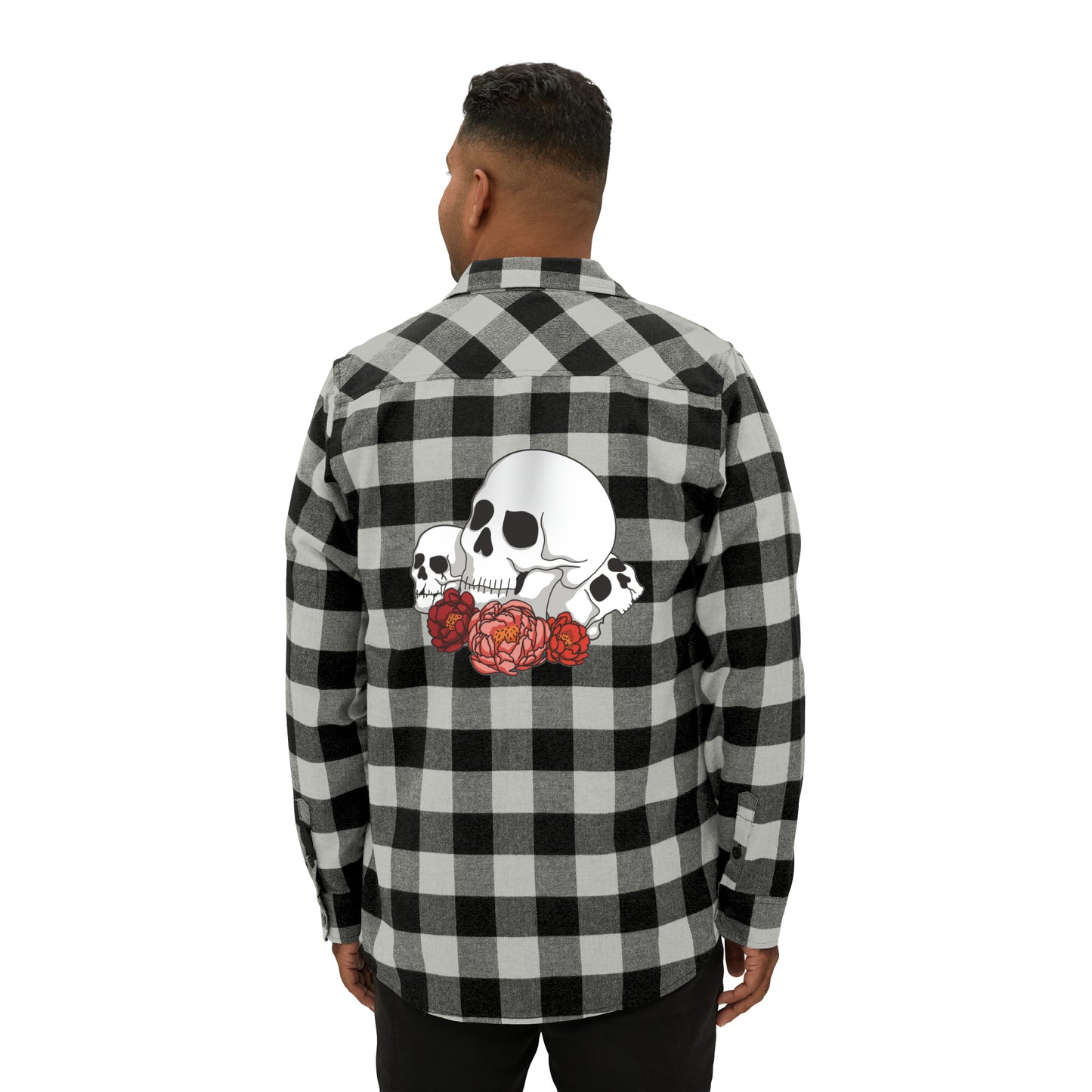 Skull and flowers flannel Long-sleeve Printify Grey Heather/ Black XS 