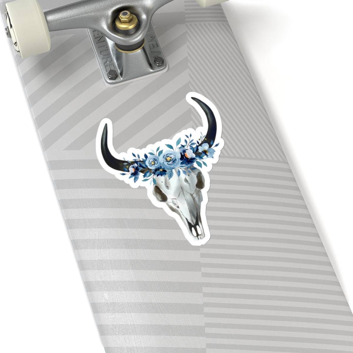 Blue floral cow skull Kiss-Cut Sticker