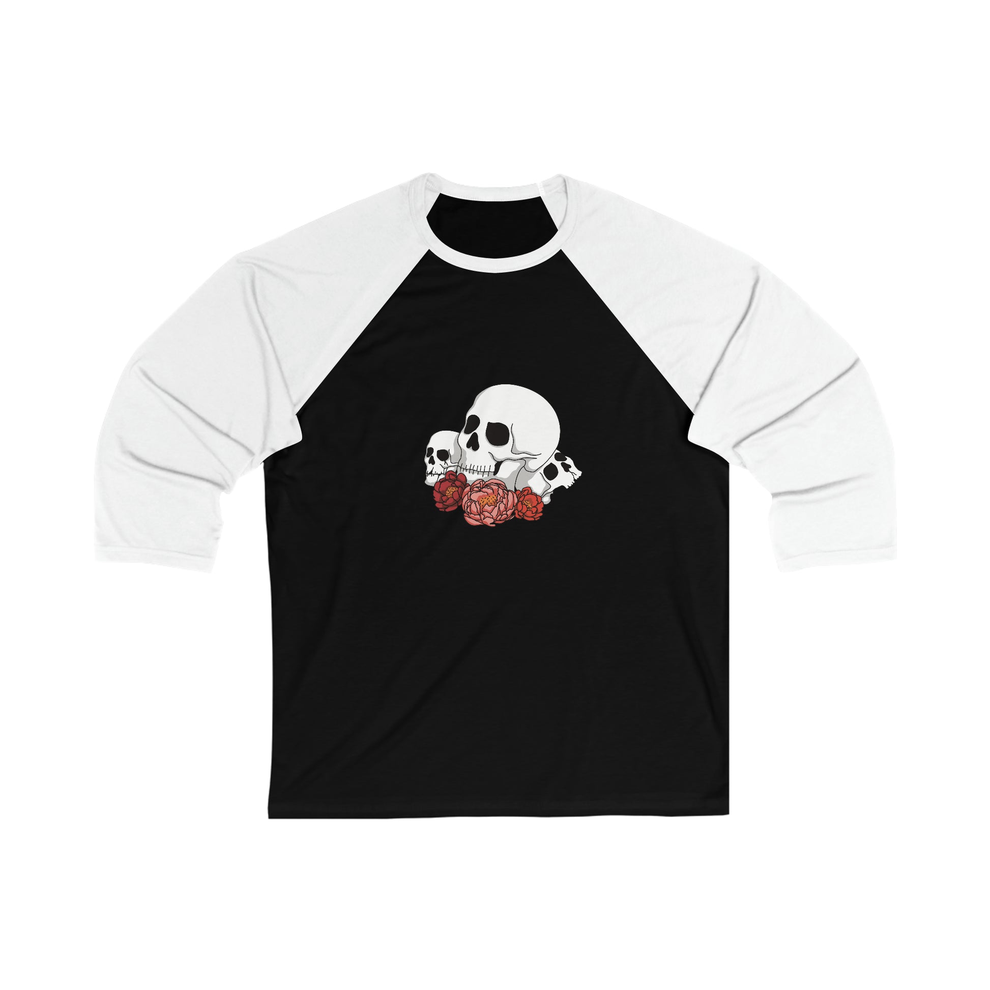 Skulls and flowers Baseball Tee Long-sleeve Printify Black/ White XS 