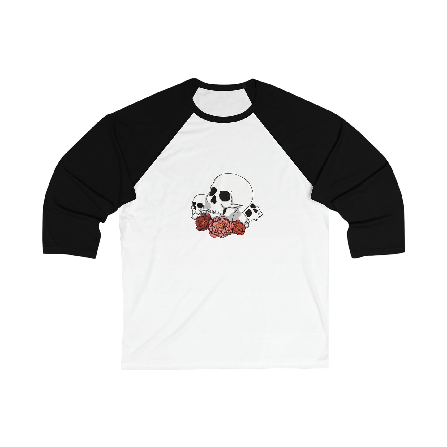 Skulls and flowers Baseball Tee Long-sleeve Printify White/Black XS 