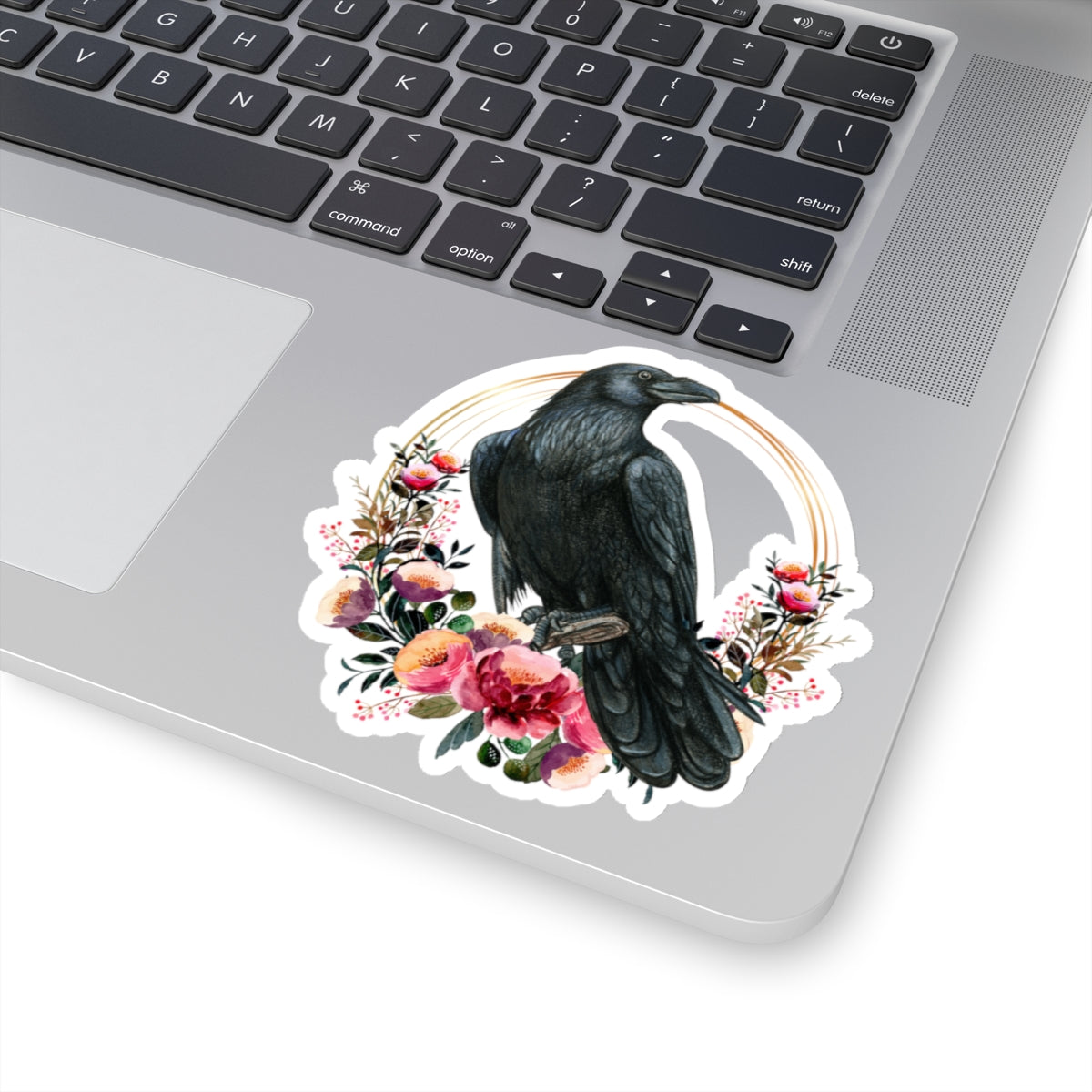 Raven Kiss-Cut Stickers with Gold Details and Flowers