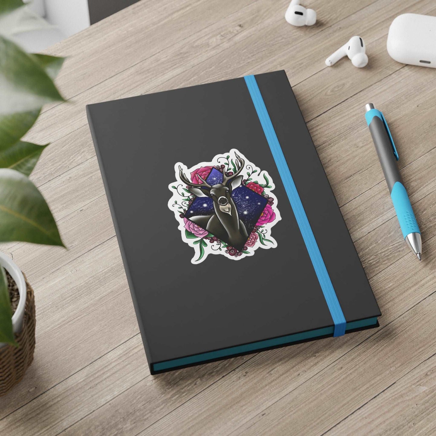 Deer Design Color Contrast Notebook - Ruled Paper products Printify 5.5" x 8.25" Blue Ruled line