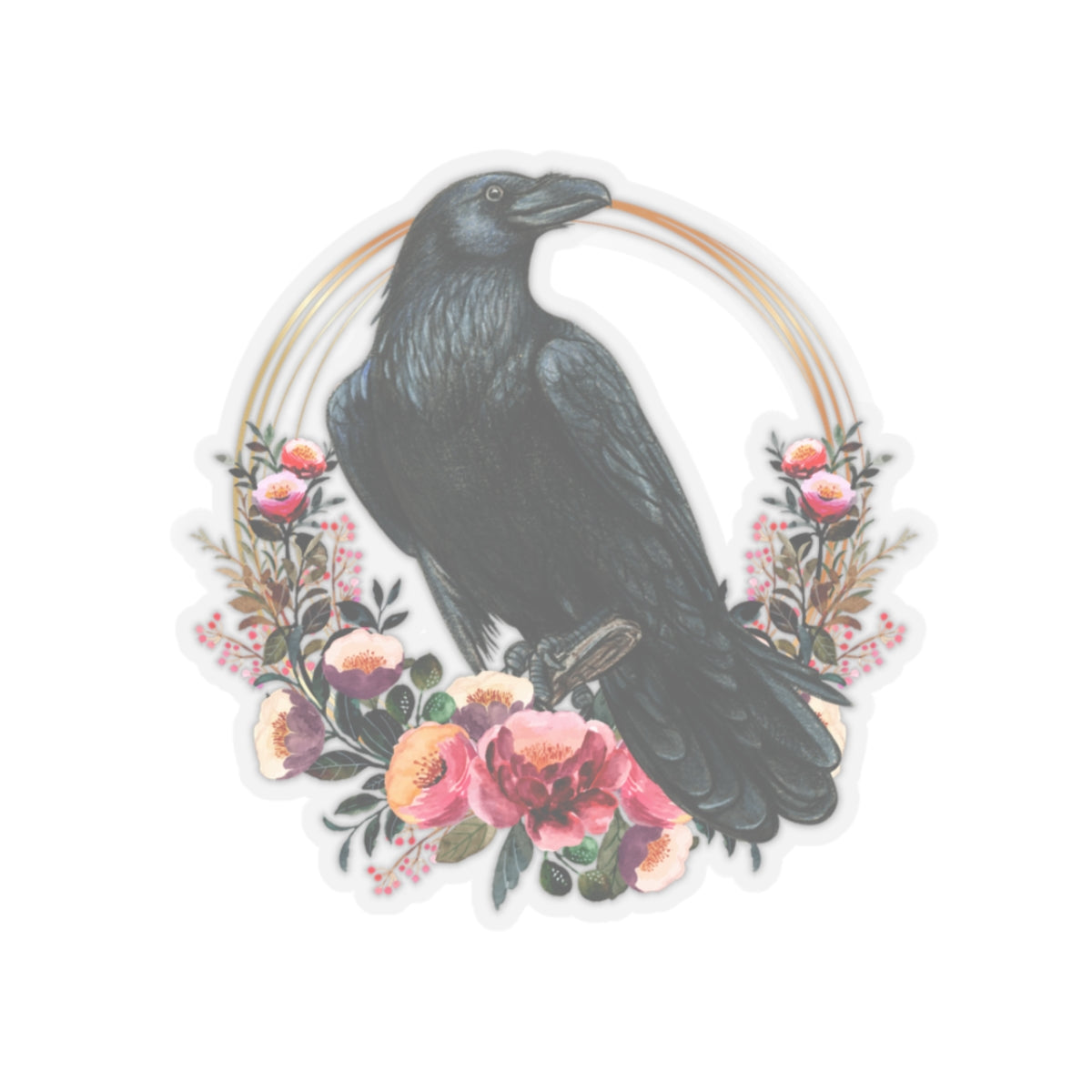 Raven Kiss-Cut Stickers with Gold Details and Flowers