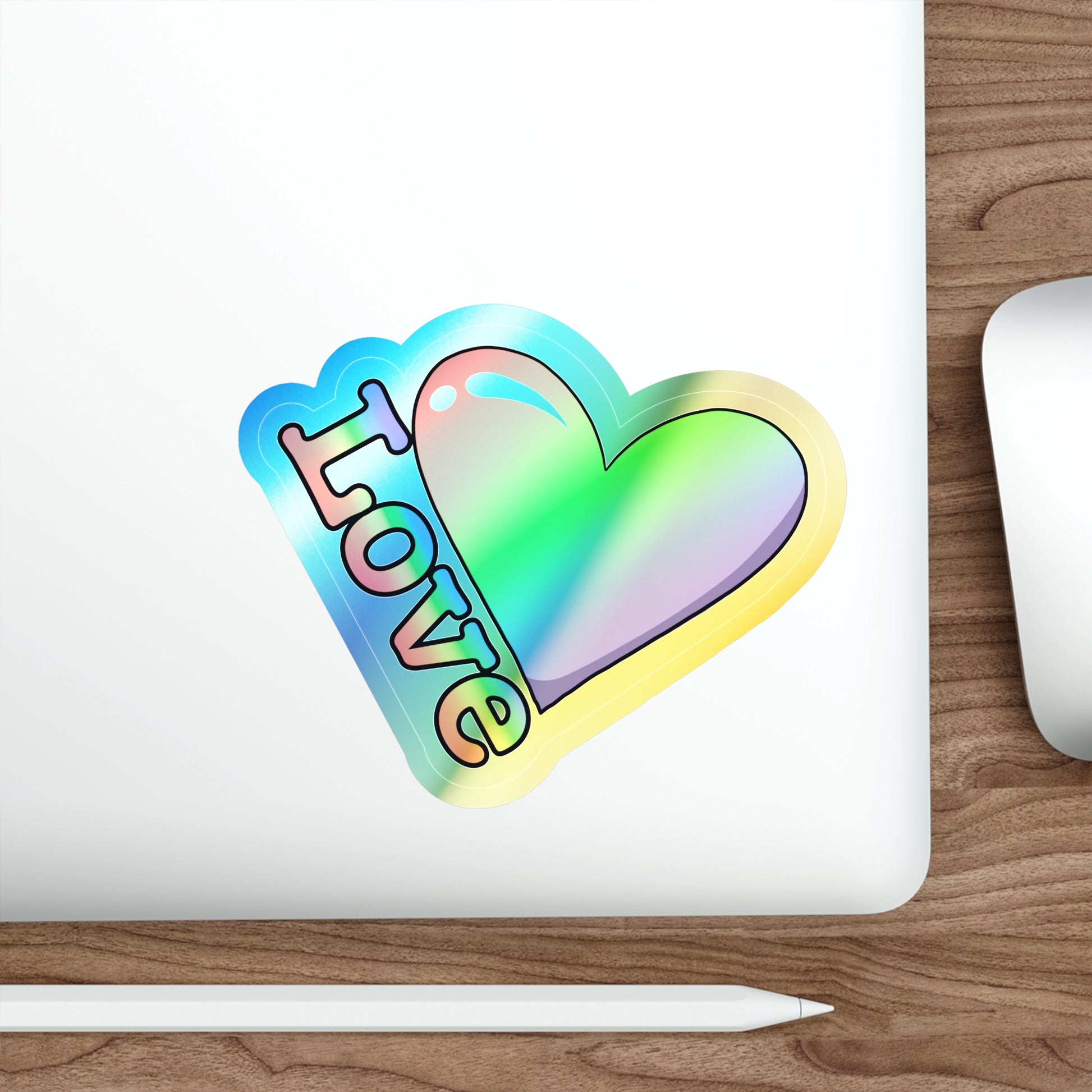 Pride love rainbow Holographic Die-cut Sticker Paper products Printify   