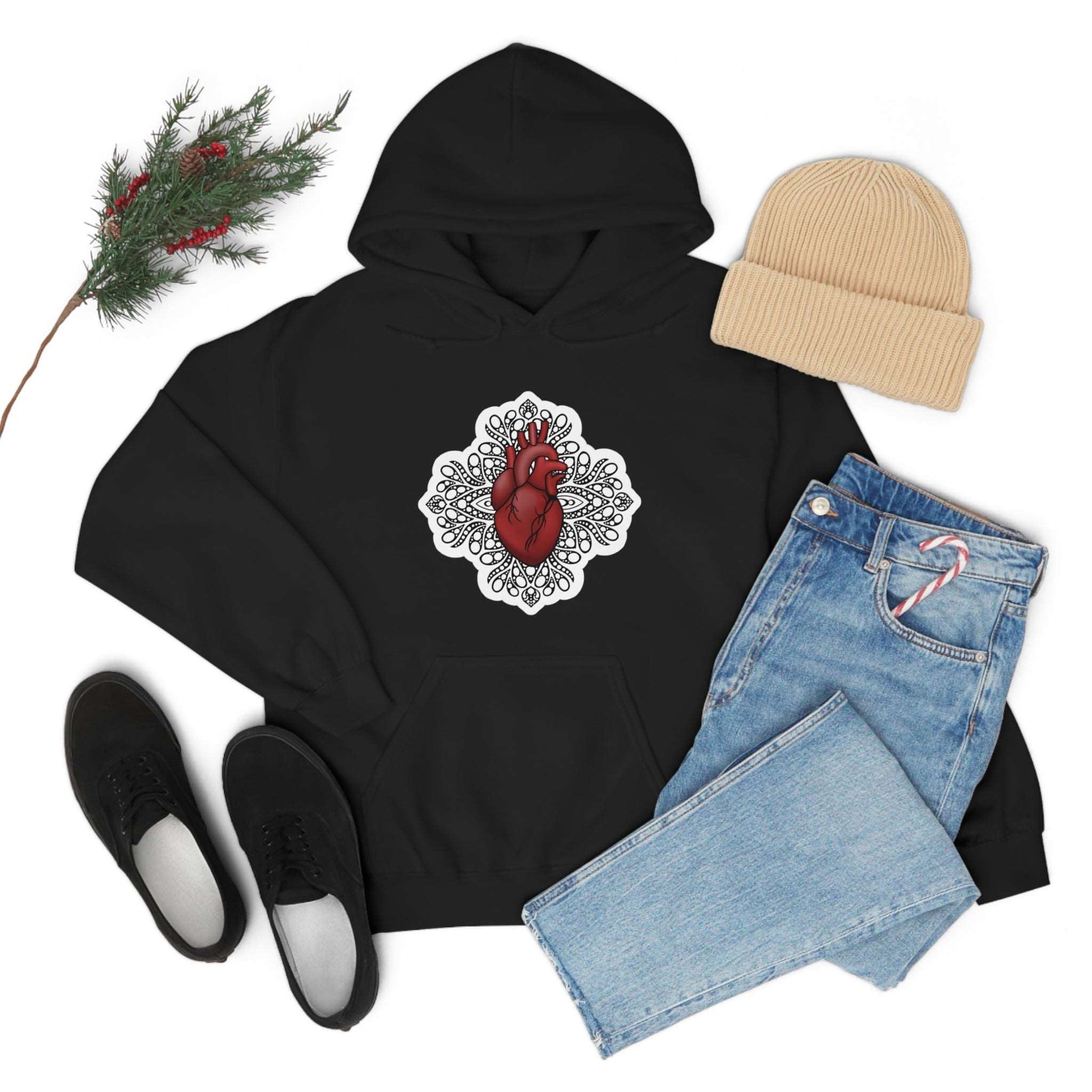 Anatomical Heart Mandala Unisex Heavy Blend™ Hooded Sweatshirt Hoodie Printify   