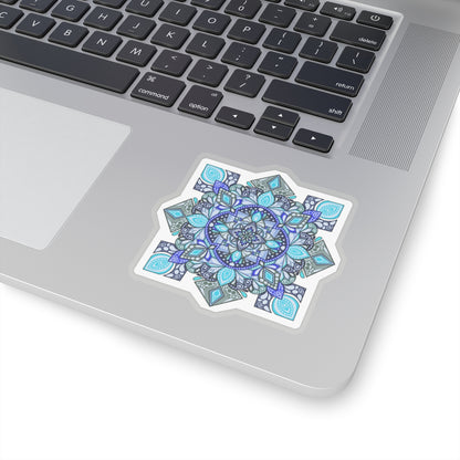 Bright blue mandala Kiss-Cut Sticker Paper products Printify   