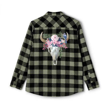 Pink floral cow skull Unisex Flannel Shirt