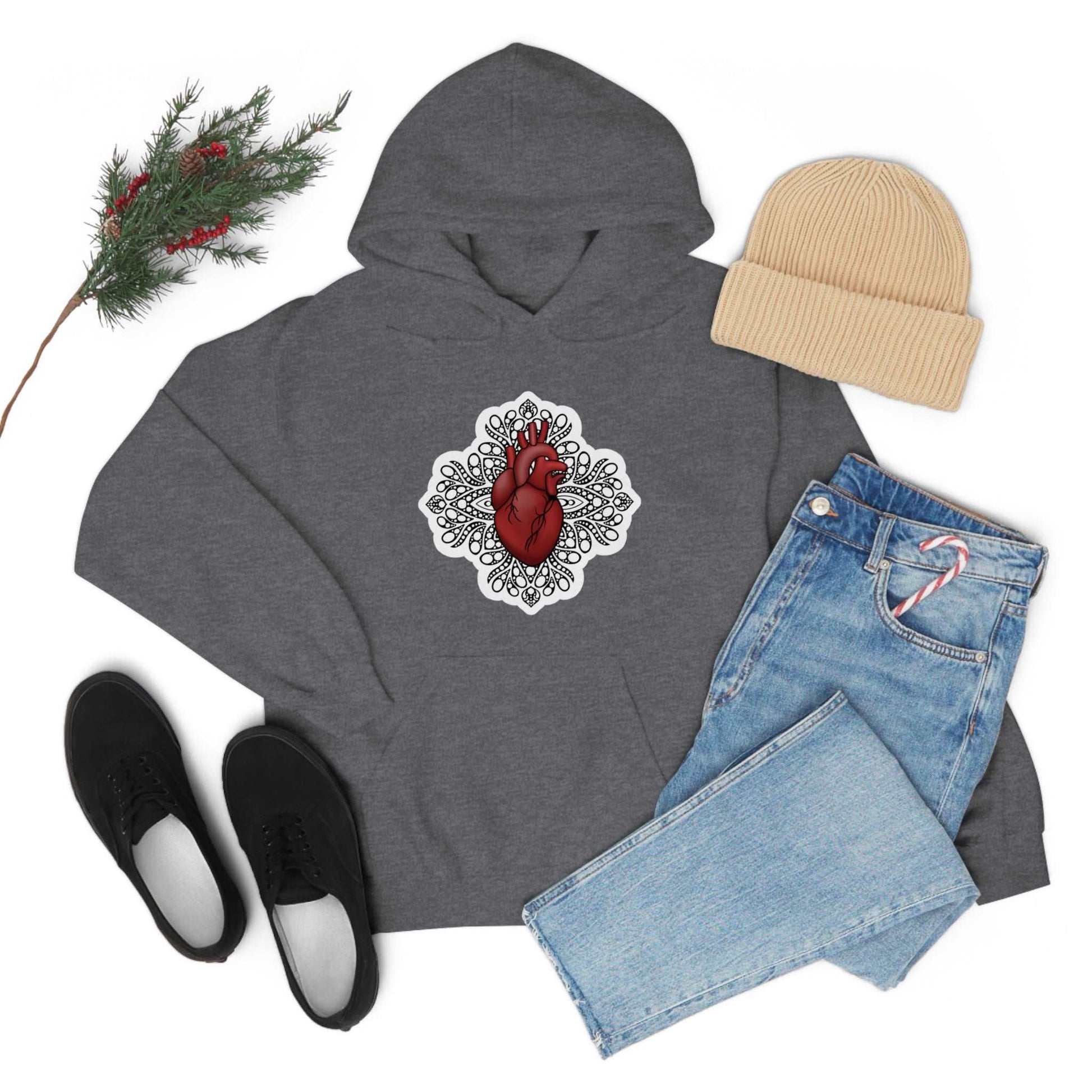 Anatomical Heart Mandala Unisex Heavy Blend™ Hooded Sweatshirt Hoodie Printify   