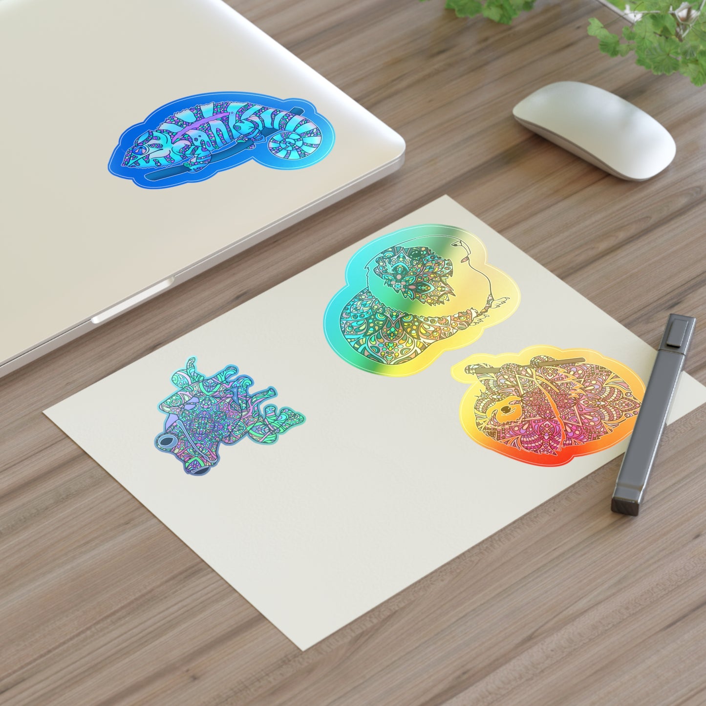 Mandala Animals Sticker Sheets Paper products Printify 11" × 8.5" Holographic Die-Cut