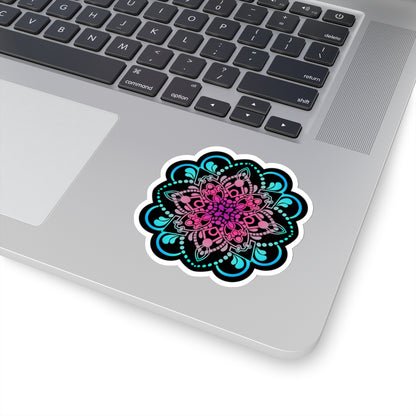 Pink and Turquoise mandala Kiss-Cut Sticker Paper products Printify 3" × 3" White 