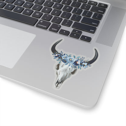 Blue floral cow skull Kiss-Cut Sticker