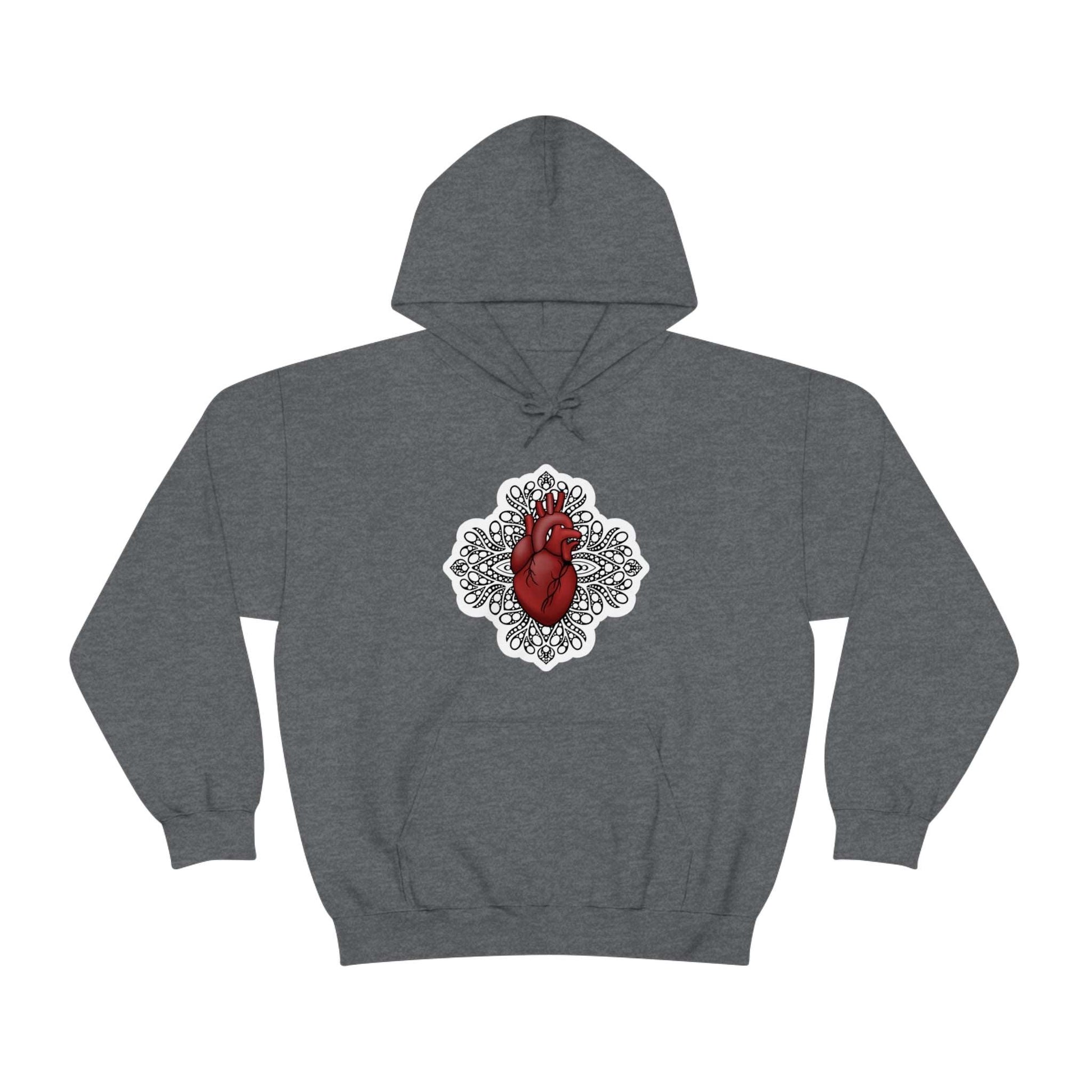 Anatomical Heart Mandala Unisex Heavy Blend™ Hooded Sweatshirt Hoodie Printify Dark Heather S 