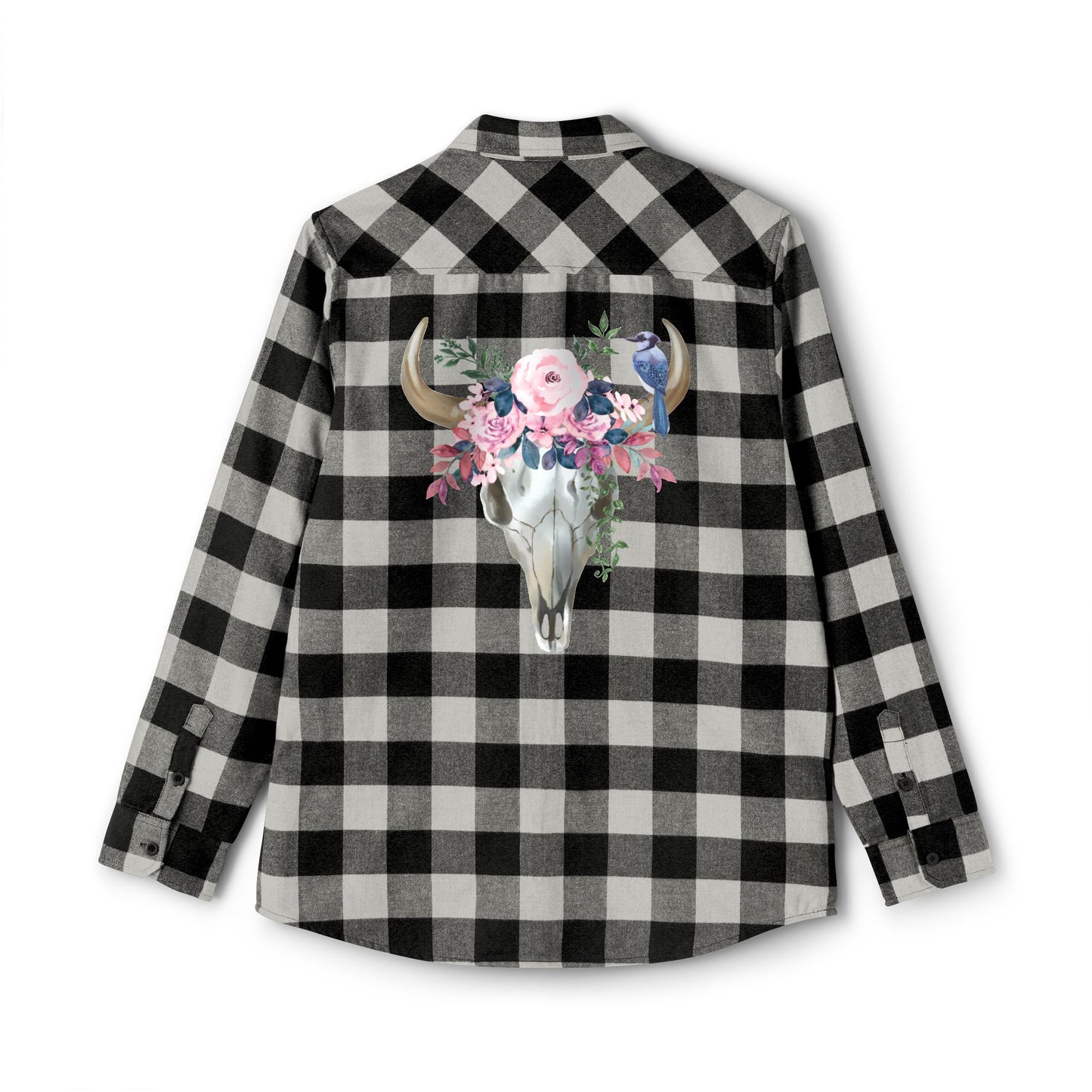 Pink floral cow skull Unisex Flannel Shirt