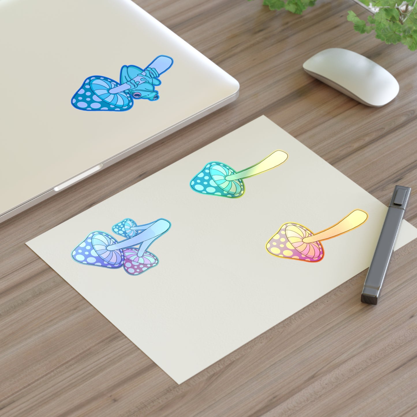 Froggies and mushroom Sticker Sheets Paper products Printify 11" × 8.5" Holographic Die-Cut