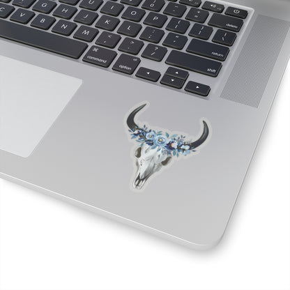 Blue floral cow skull Kiss-Cut Sticker