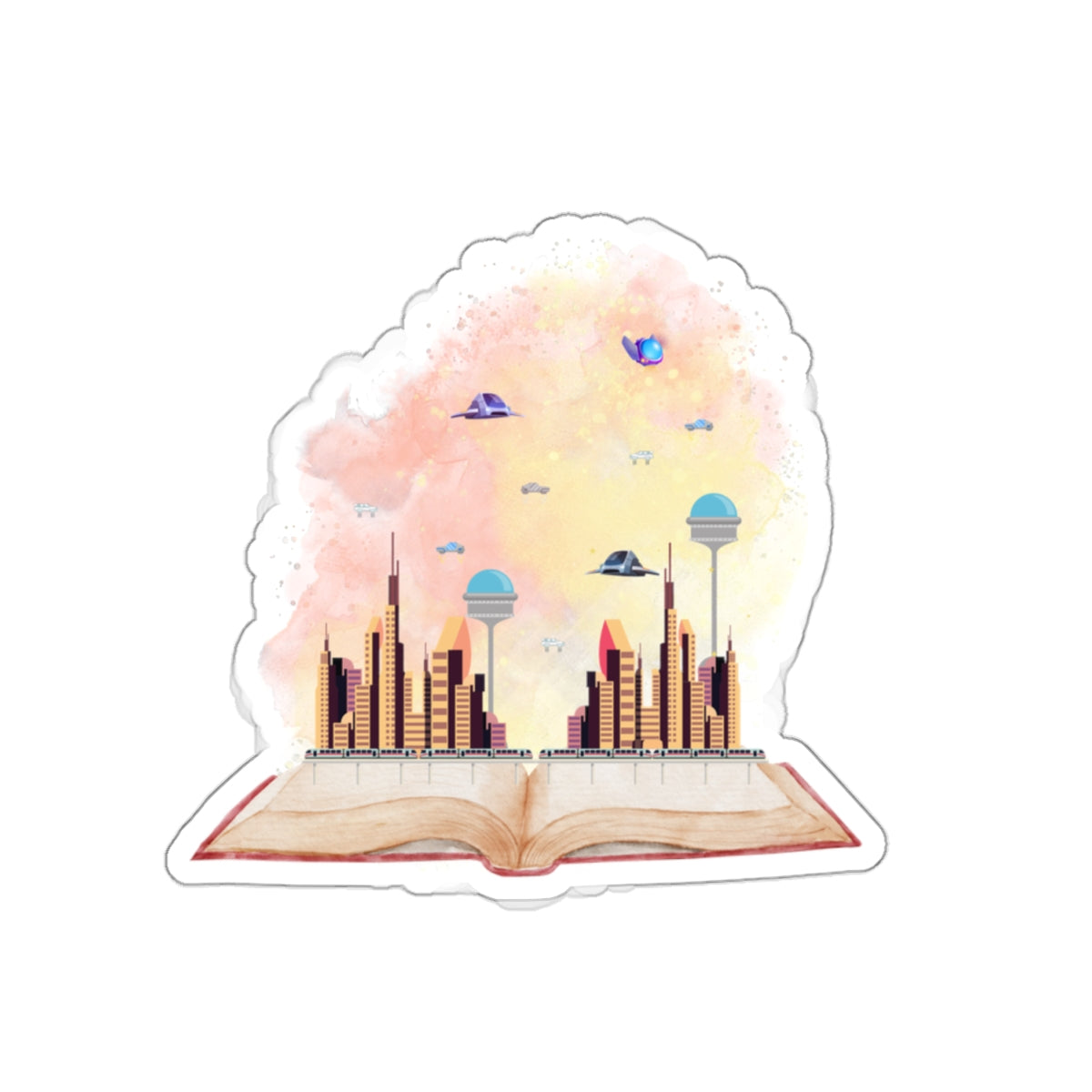 Sci-Fi futuristic fantasy book Kiss-Cut Sticker Paper products Printify   