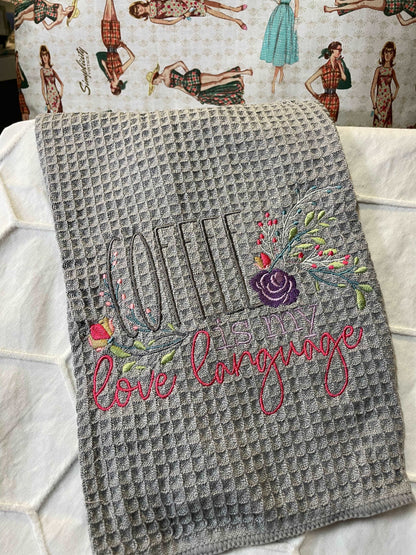 Embroidered Kitchen Towel  April & Mae designs and alterations   