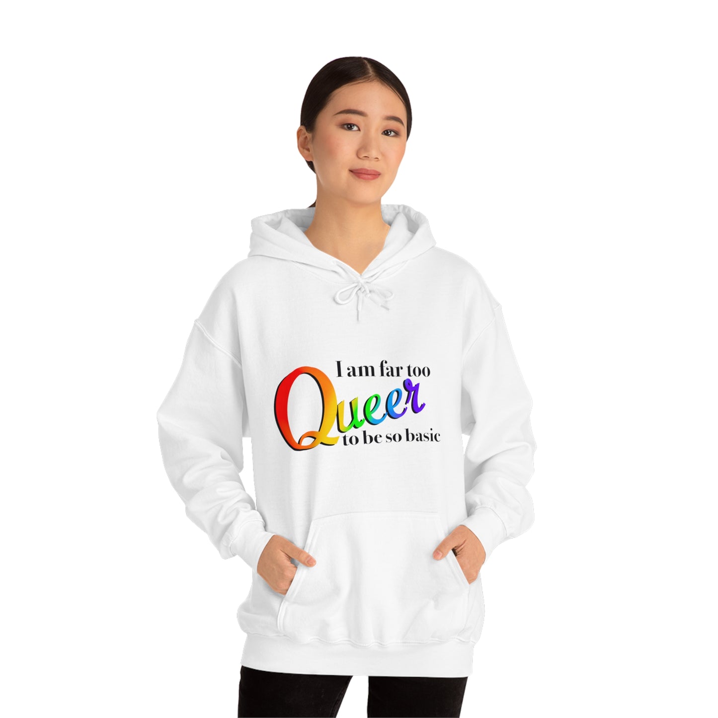 Far too queer Pride Unisex Heavy Blend™ Hooded Sweatshirt Hoodie Printify   