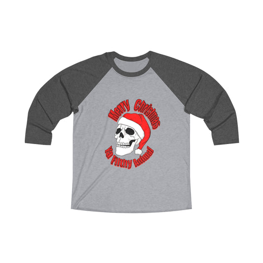 merry christmas skull Unisex Tri-Blend 3\4 Raglan Tee Long-sleeve Printify Vintage Black / Premium Heather S 