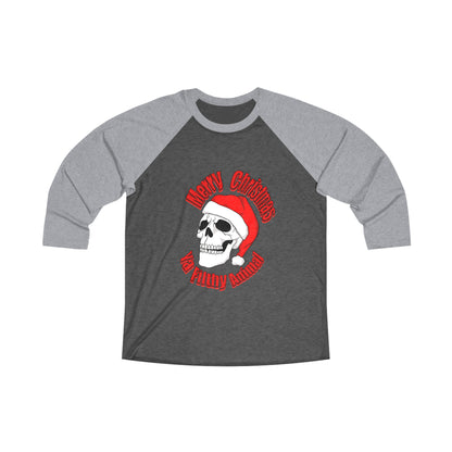 merry christmas skull Unisex Tri-Blend 3\4 Raglan Tee Long-sleeve Printify Premium Heather / Vintage Black S 