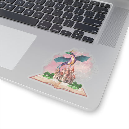 Dragon and castle fantasy book Kiss-Cut Sticker Paper products Printify 4" × 4" Transparent 