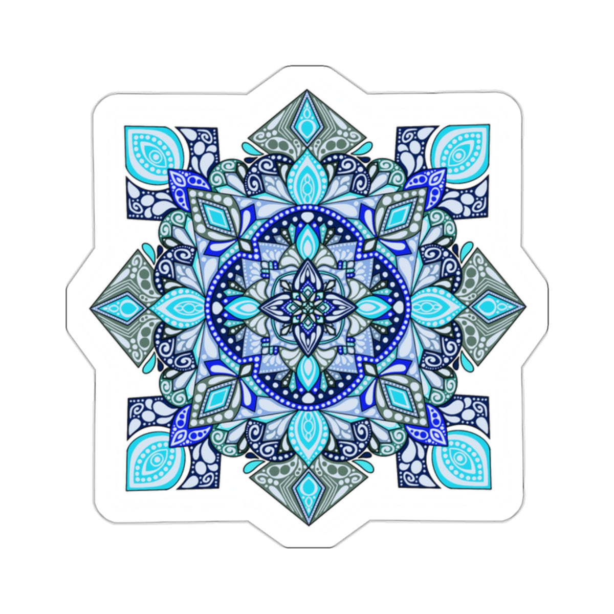 Bright blue mandala Kiss-Cut Sticker Paper products Printify   