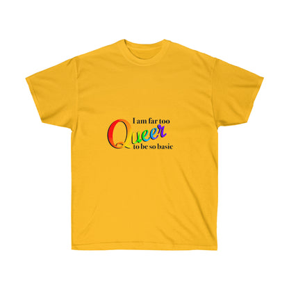 Far too Queer Pride Unisex Ultra Cotton Tee T-Shirt Printify Gold S 