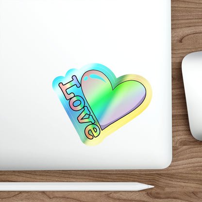 Pride love rainbow Holographic Die-cut Sticker Paper products Printify   