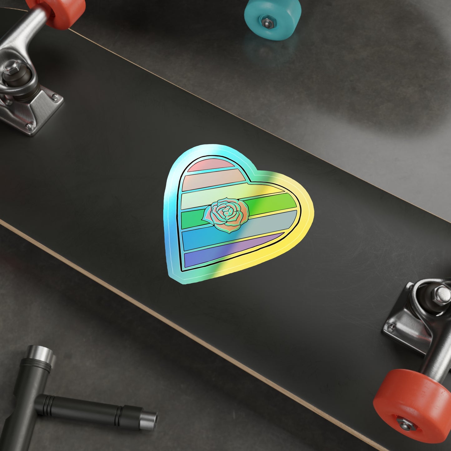 Rainbow Heart rose Holographic Die-cut Sticker Paper products Printify 5" × 5" Die-Cut Holographic