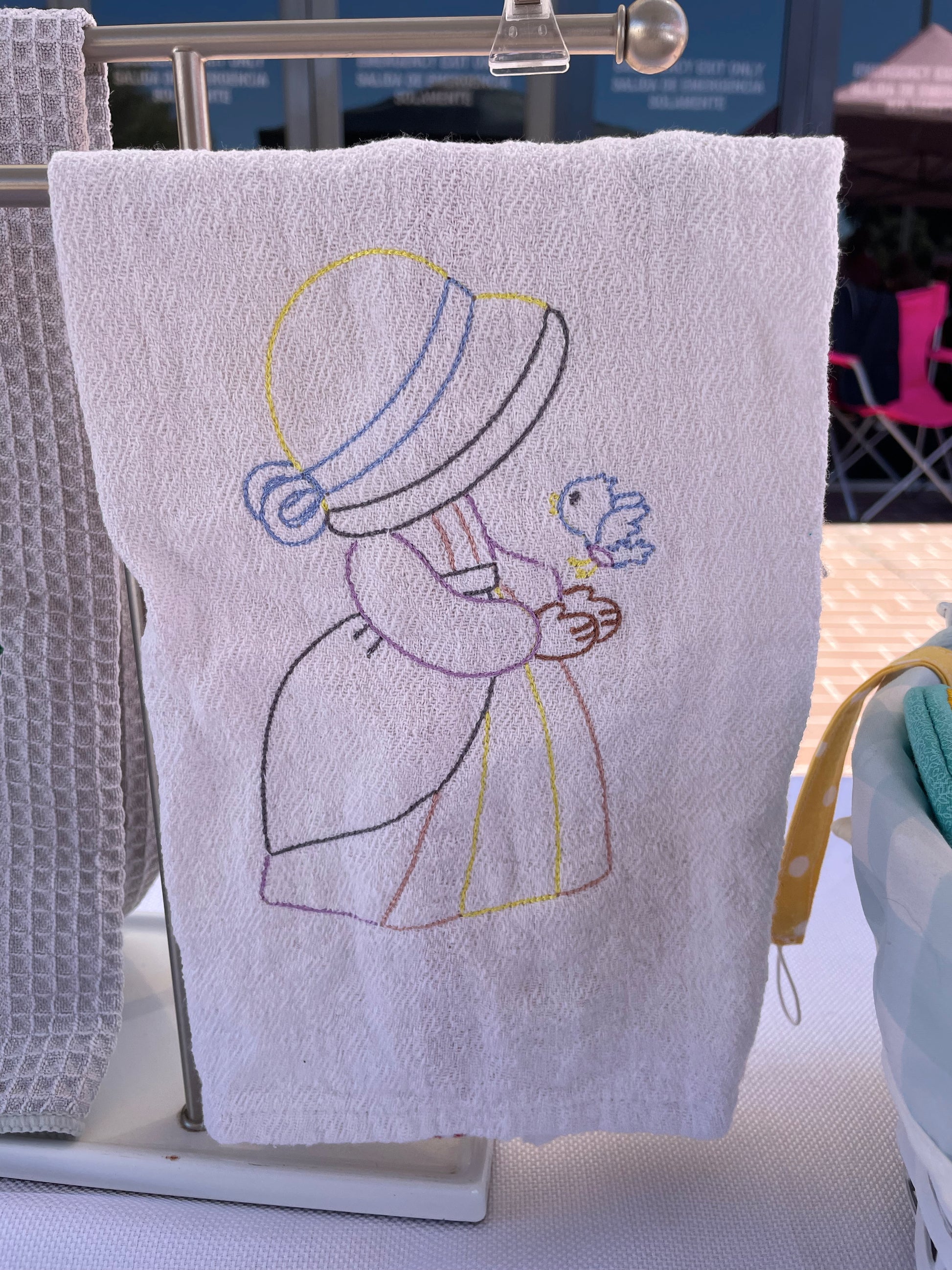 Sunbonnet Sue embroidered tea towel  April & Mae designs and alterations   