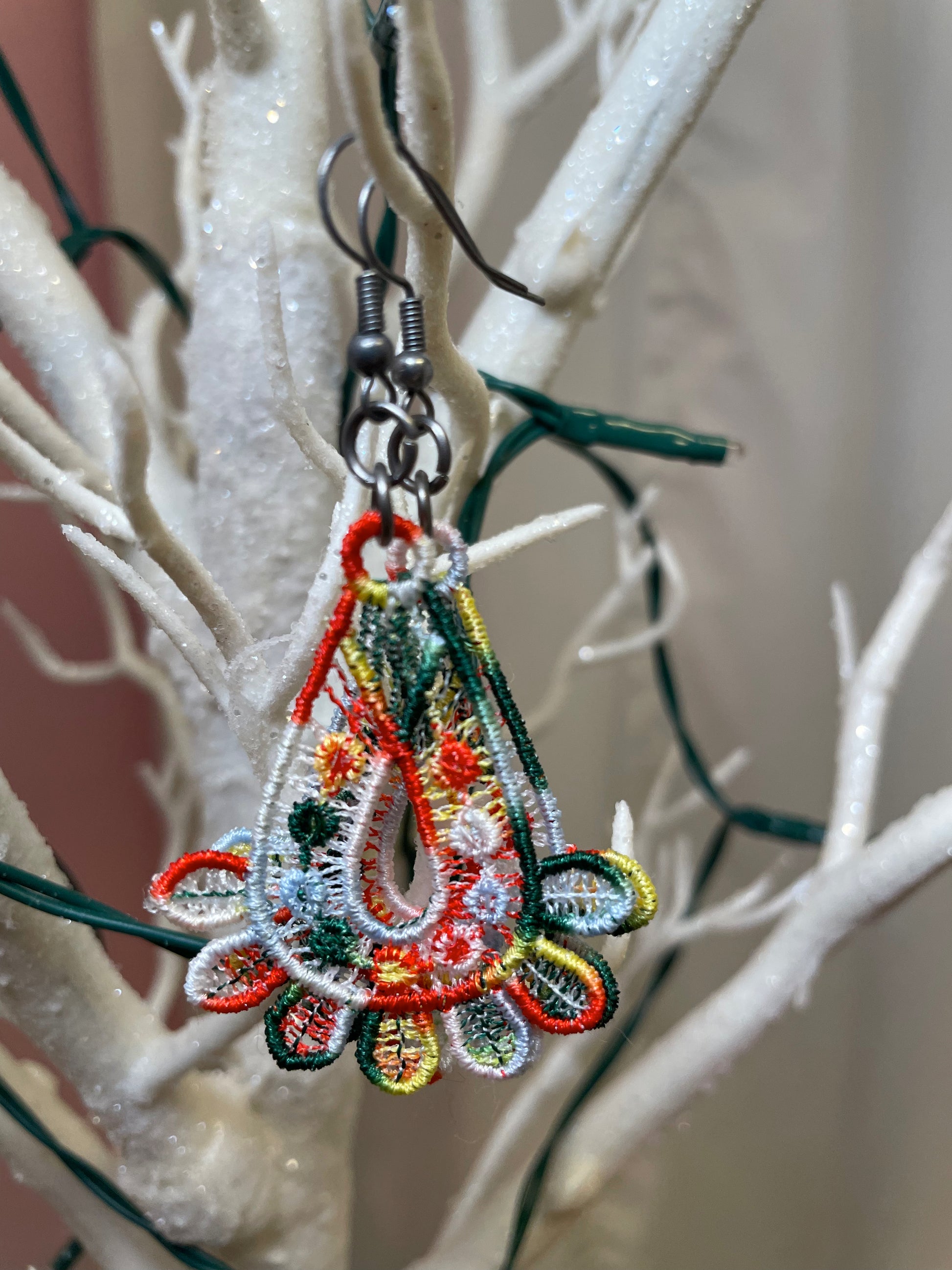 Multi colored free standing lace teardrop earrings earrings April & Mae designs and alterations   