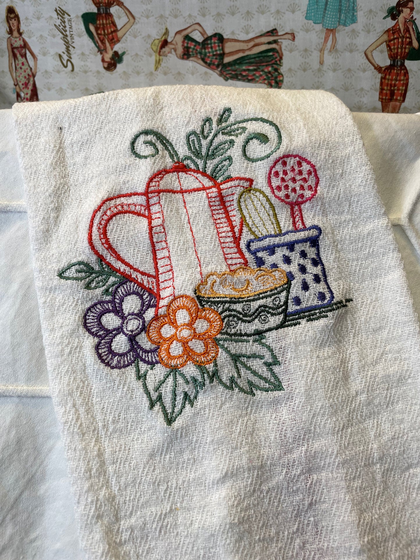 Kitchen inspired embroidered tea towel  April & Mae designs and alterations   