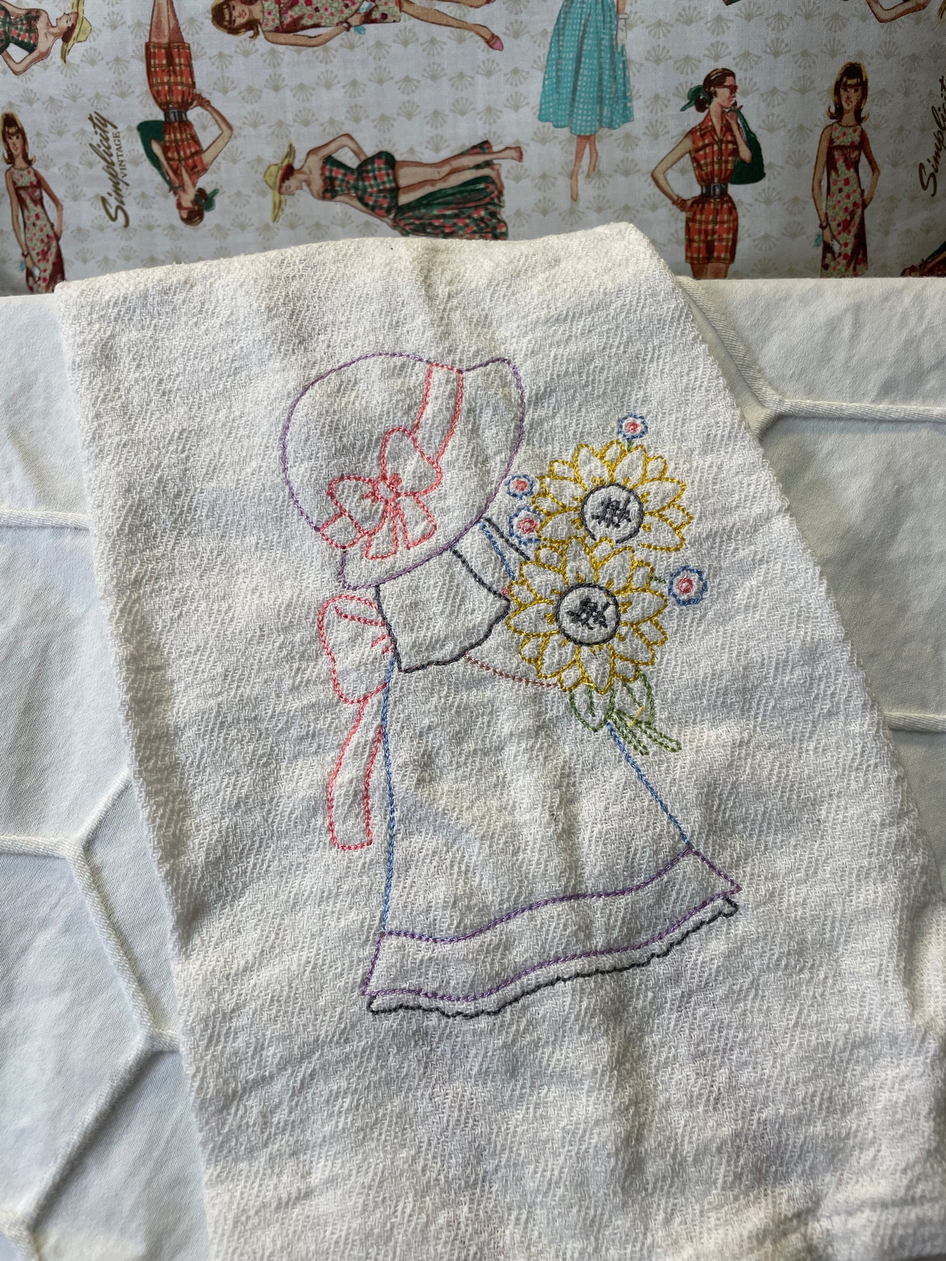 Sunbonnet Sue Sunflowers tea towel  April & Mae designs and alterations   