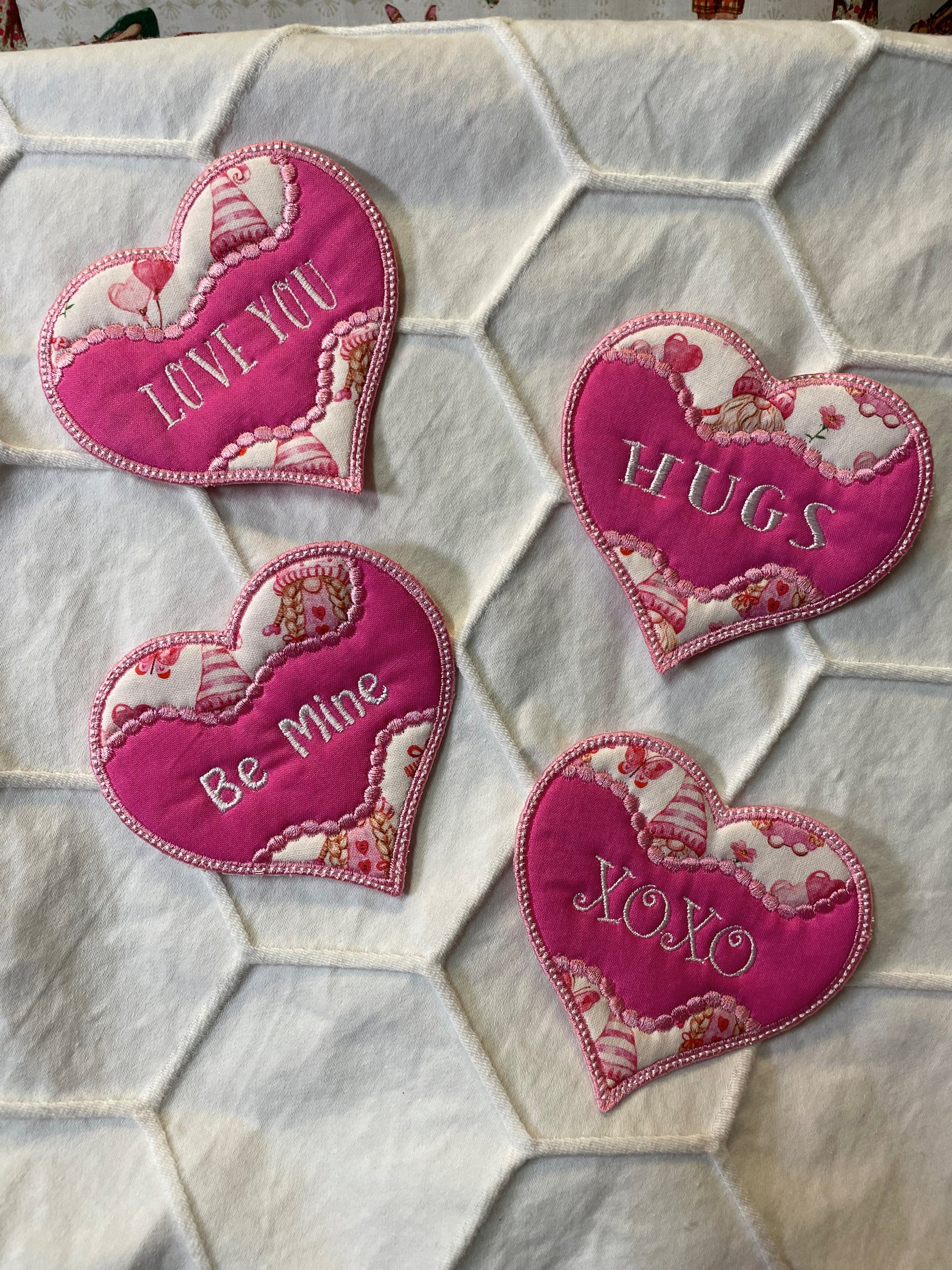 Set of pink Valentines heart mug rugs  April & Mae designs and alterations   