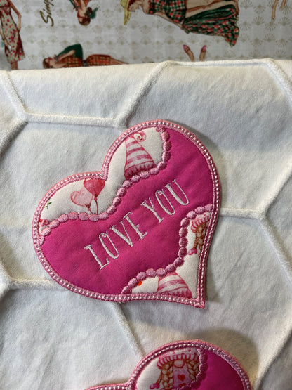 Set of pink Valentines heart mug rugs  April & Mae designs and alterations   