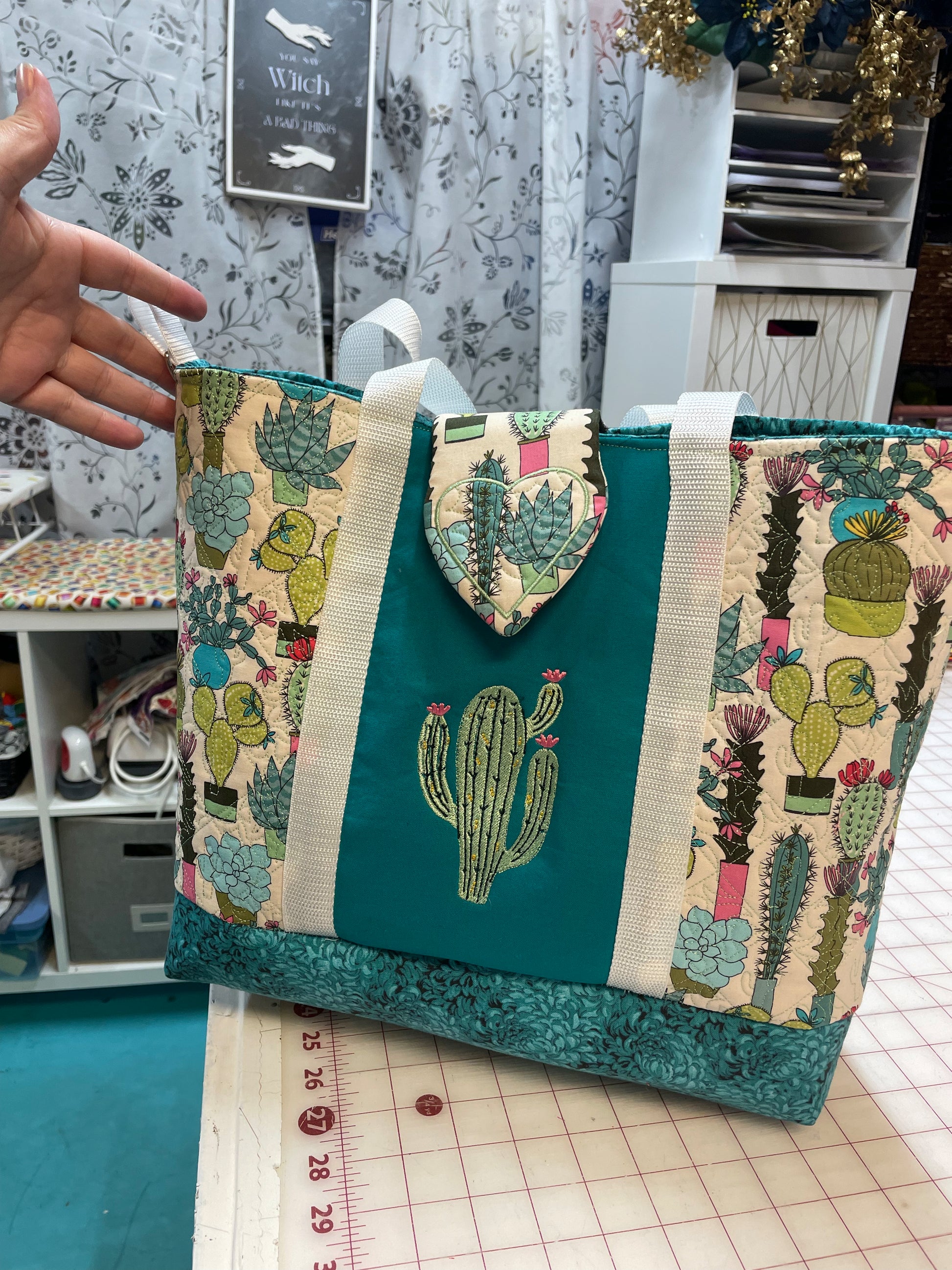 Stylish & Eco-Friendly: Handmade Embroidered Saguaro Cactus Tote Bag Bags April & Mae designs and alterations   