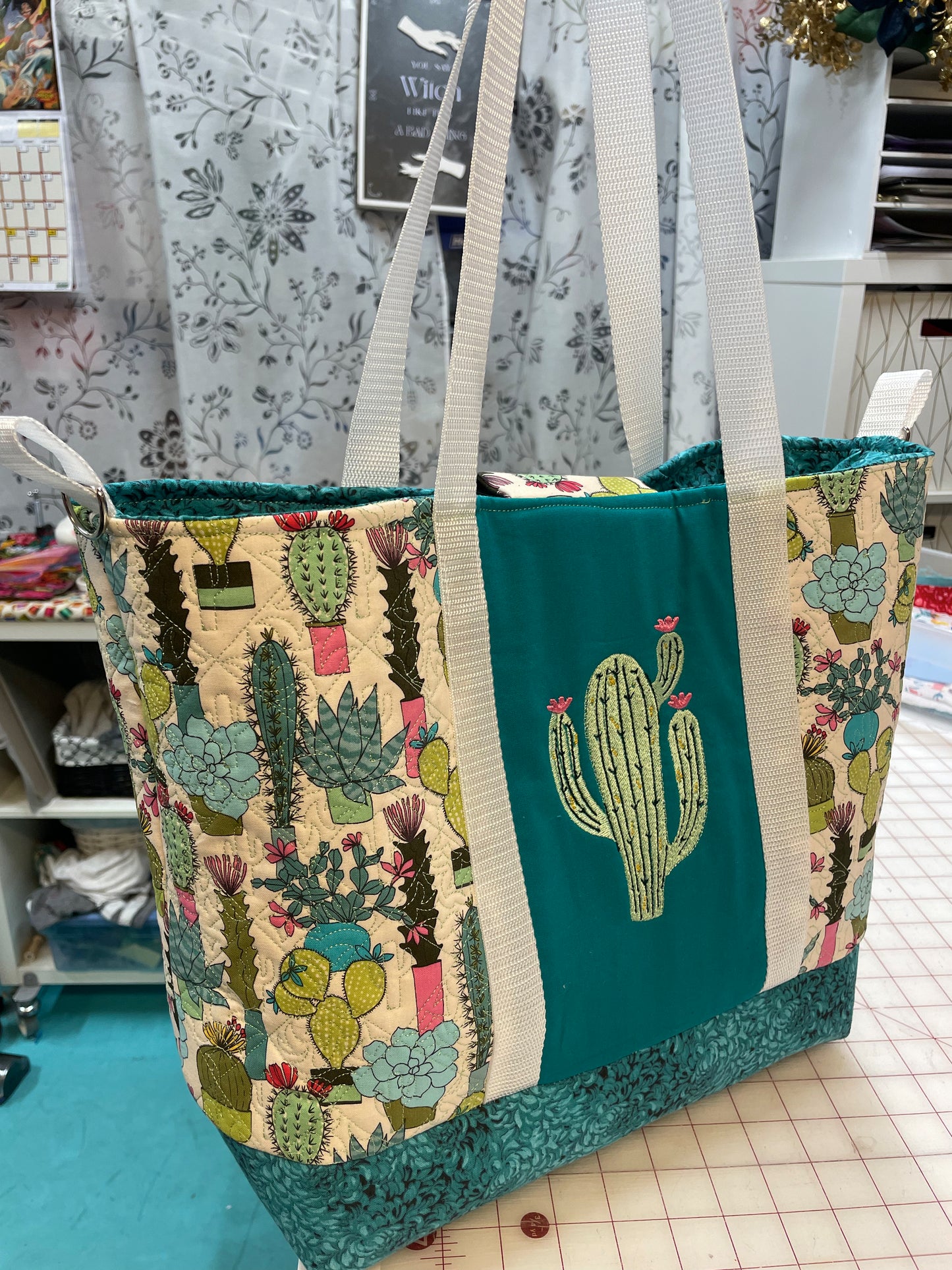 Stylish & Eco-Friendly: Handmade Embroidered Saguaro Cactus Tote Bag Bags April & Mae designs and alterations   