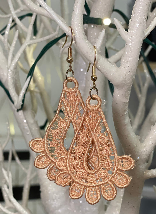 Beige free standing lace teardrop earrings  April & Mae designs and alterations    