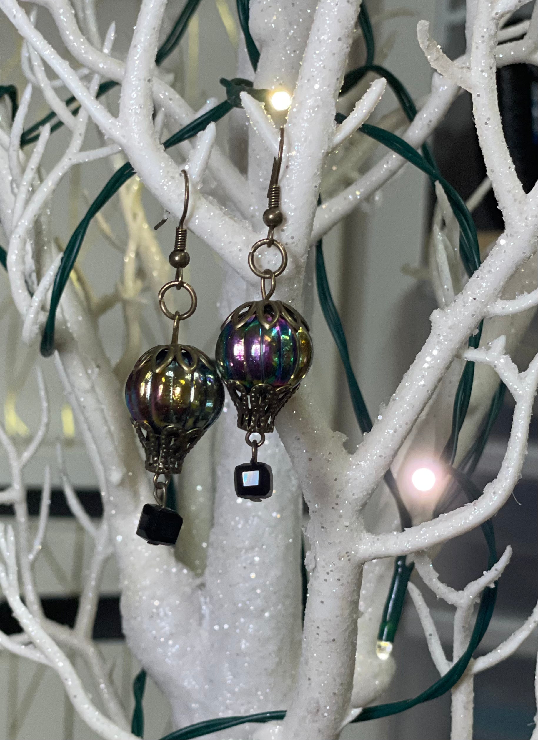 Oil slick hot air balloon earrings  April & Mae designs and alterations    