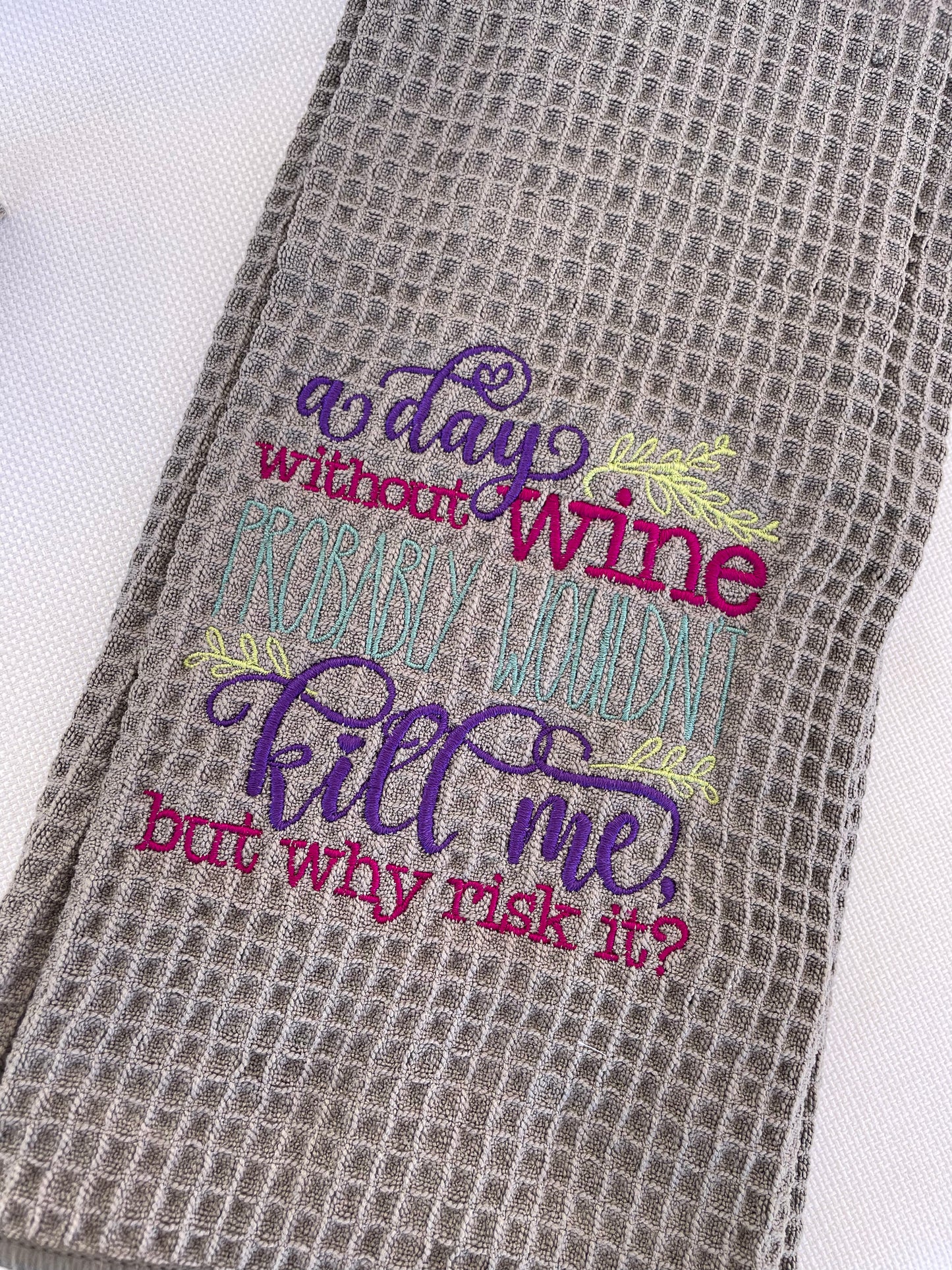 Wine embroidered hand towel  April & Mae designs and alterations    